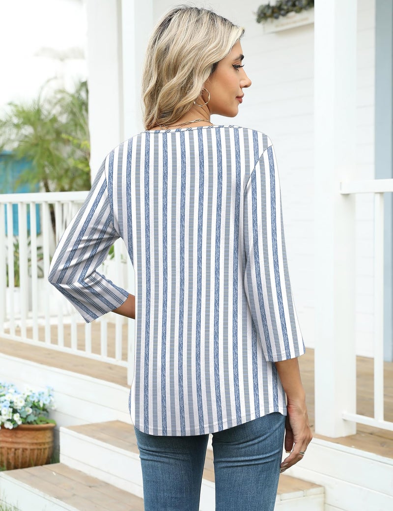 LOMON Tunic Tops for Women Loose Fit Dressy 3/4 Elbow Length Sleeve T Shirts Summer Peasant Spring Blouses XXL - Image 5