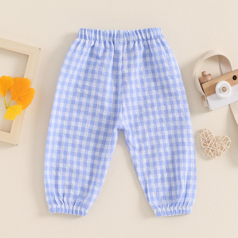 Arvbitana Toddler Checkered Pants Baby Girl Boy Elastic Waist Jogger Pants Kids Casual Plaid Trousers Infant Long Sweatpants (A-Blue, 6-12 Months) - Image 3