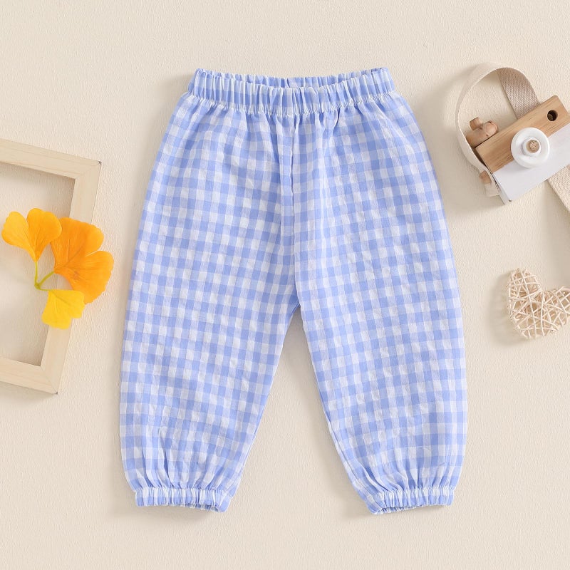 Arvbitana Toddler Checkered Pants Baby Girl Boy Elastic Waist Jogger Pants Kids Casual Plaid Trousers Infant Long Sweatpants (A-Blue, 6-12 Months) - Image 2