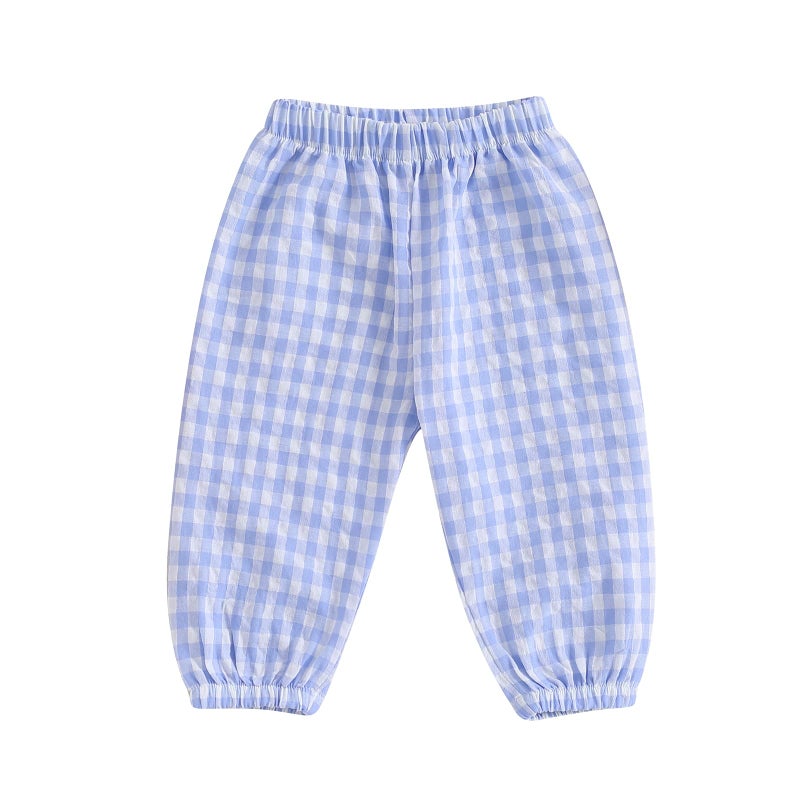 Arvbitana Toddler Checkered Pants Baby Girl Boy Elastic Waist Jogger Pants Kids Casual Plaid Trousers Infant Long Sweatpants (A-Blue, 6-12 Months) - Image 1