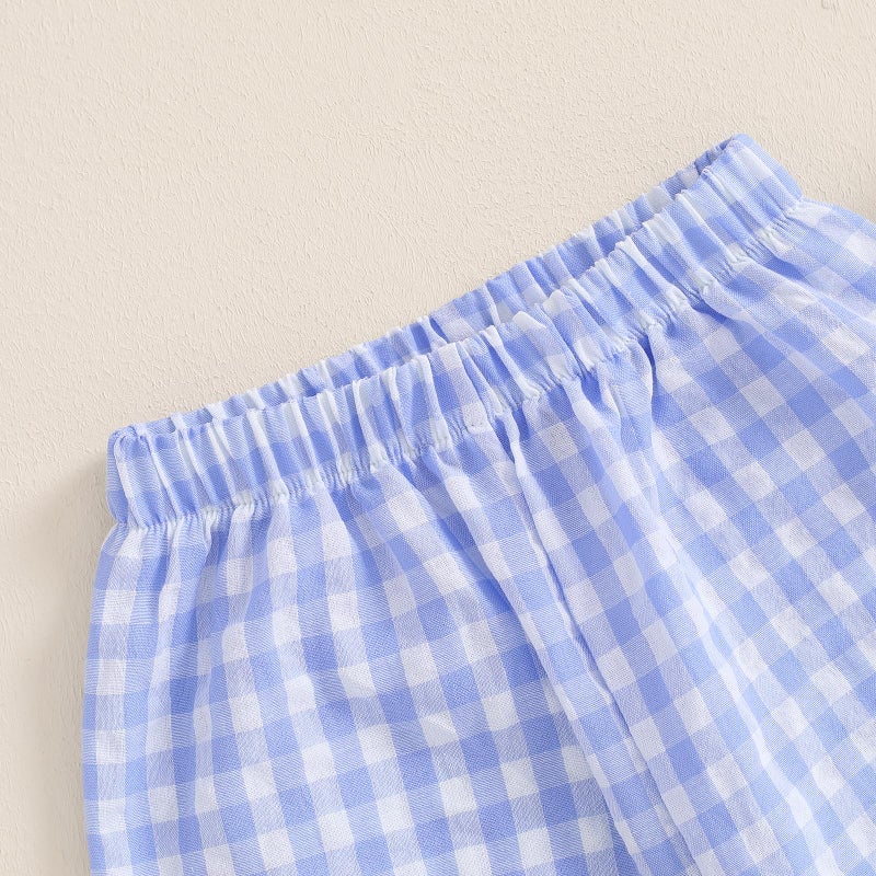 Arvbitana Toddler Checkered Pants Baby Girl Boy Elastic Waist Jogger Pants Kids Casual Plaid Trousers Infant Long Sweatpants (A-Blue, 6-12 Months) - Image 4