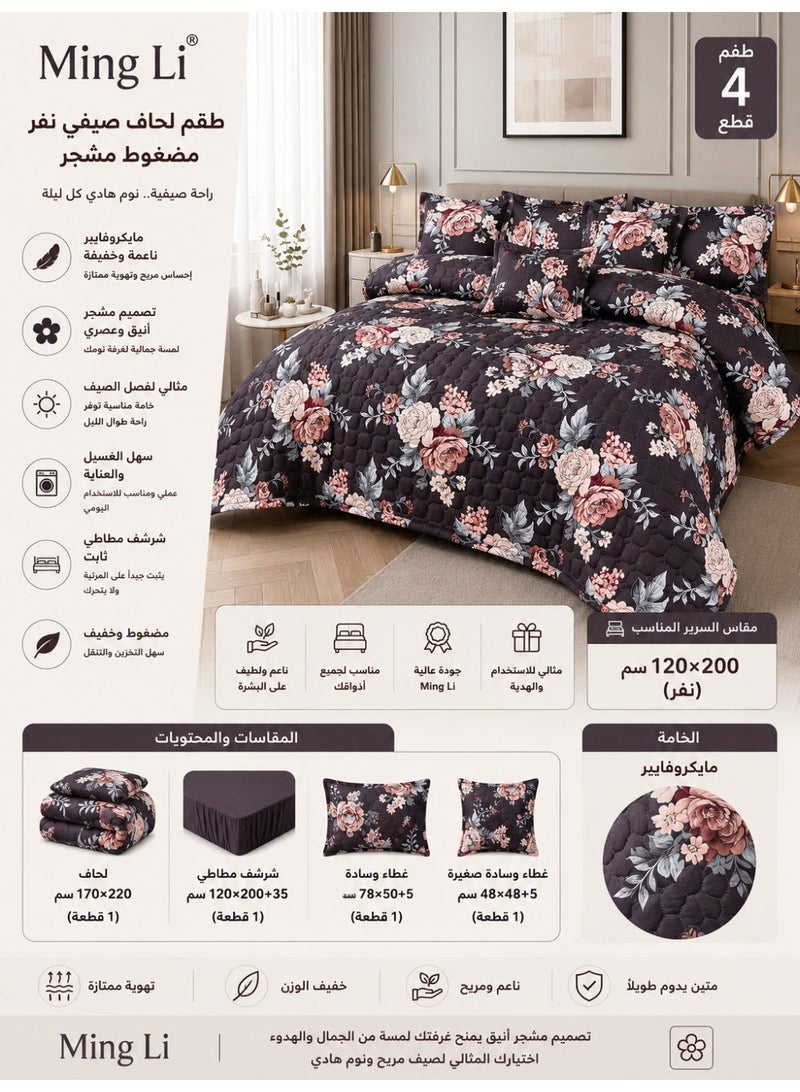 Ming Li Summer Single Comforter Set – Compressed Floral – Luxury Printed Single Bedspread – Soft and Lightweight Microfiber Fabric – With Fitted Sheet and Pillowcase – Fits 120×200 cm Bed - Image 1