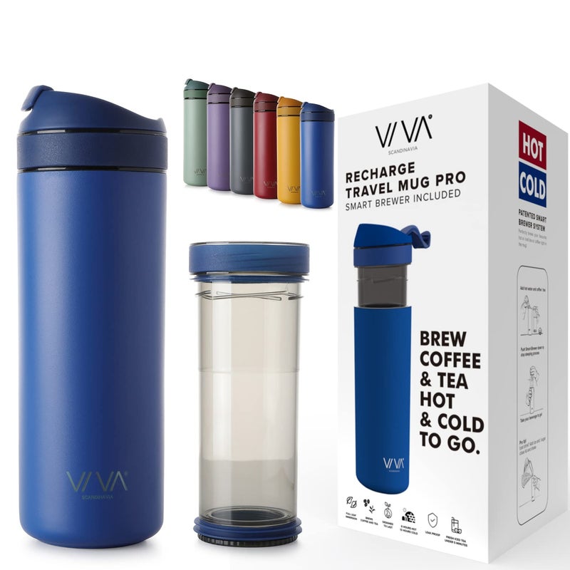 VIVA Scandinavia VIVA Recharge Blue Insulated Tea  Coffee Mug  Travel French Press Coffee Maker 16 oz Brew  Drink From the Same Coffee Mug On the Go or Camping