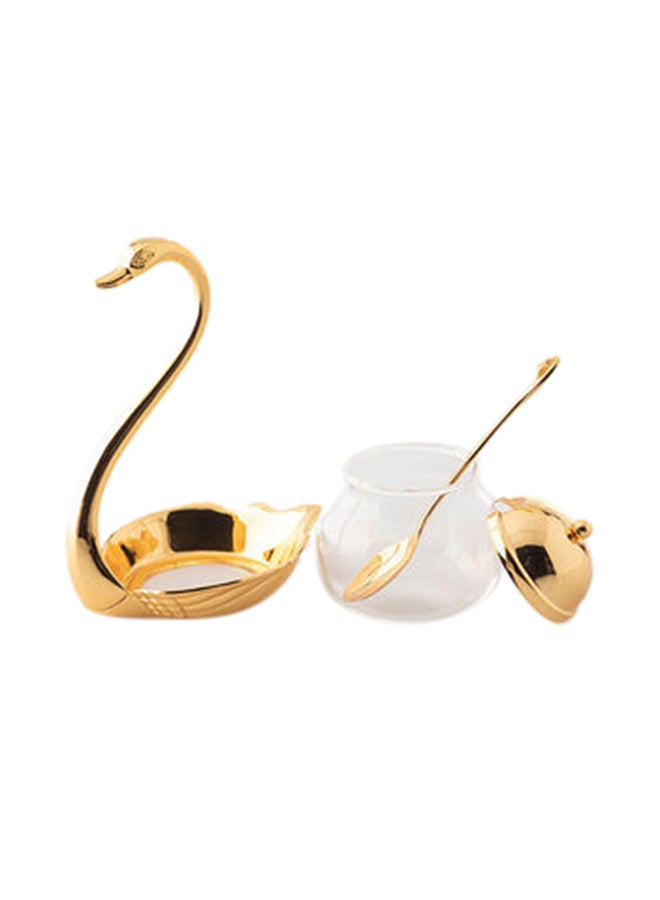 Loquat Sugar Bowl With Teaspoon And Holder Gold 5x5x5cm - Image 2