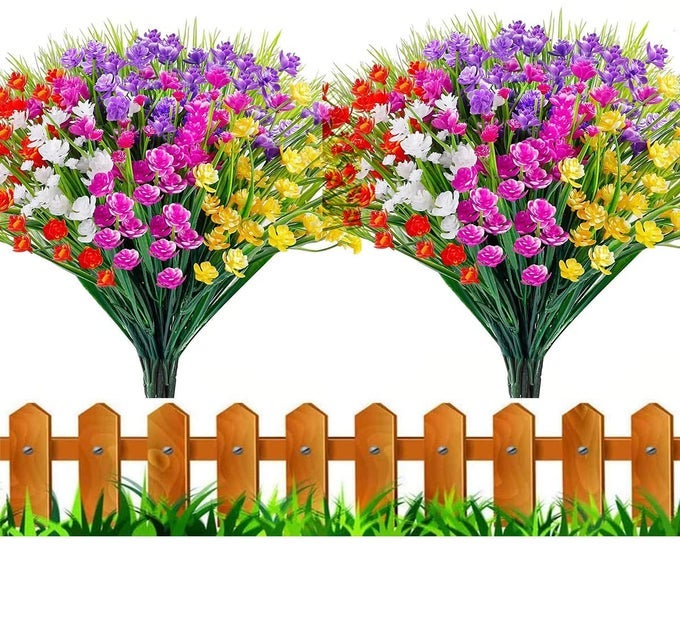 10Pcs Artificial Flowers Outdoor Decorations Greenery Shrubs Plants Artificial Plastic Flowers UV Resistant No Fade Fake Flower Indoor Outside Hanging Plants Home Garden Porch Decor Multi