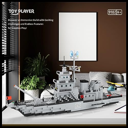 TOY PLAYER WW2 Military Battleship Building Block Set LargeSizedCruiser Toy Military Battle Ship Toy with Helicopter and City Lifeboat A Gift Compatible with Lego Sets for Boys 814 Adults 910pcs - Image 5