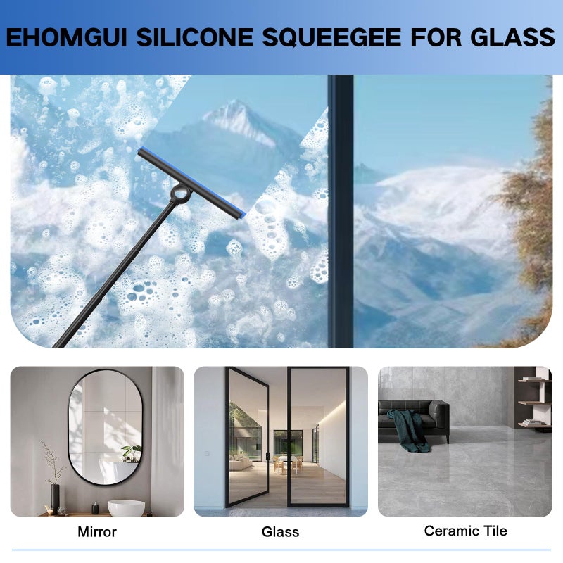 EHOMGUI Shower Squeegee for Glass Doors, Squeegee with Long Handle, Telescoping Squeegee for Shower, Extendable Window Cleaner Tool for Car Windows, Tile Walls, Sliding Door, Shower Glass Door - Image 3