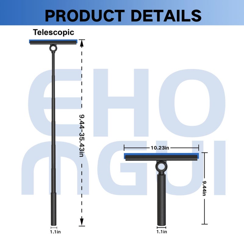 EHOMGUI Shower Squeegee for Glass Doors, Squeegee with Long Handle, Telescoping Squeegee for Shower, Extendable Window Cleaner Tool for Car Windows, Tile Walls, Sliding Door, Shower Glass Door - Image 2