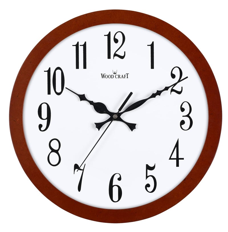 Wood Craft WS1008 Wooden Modern Wall Clock 32cm x 32cm x 4cm Size Medium Brown FrameWhite Dial Round - Image 1