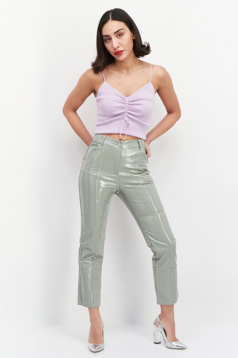 4th & Reckless Women Petite Plain Straight Leg Pant, Sage Green - Image 3