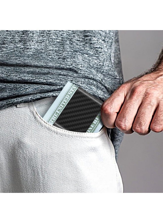 Travelambo - Travelambo Carbon Fiber Money Clip Front Pocket Wallet Minimalist Wallet Slim Wallet Credit Business Card Holder (Matte black) - Image 1