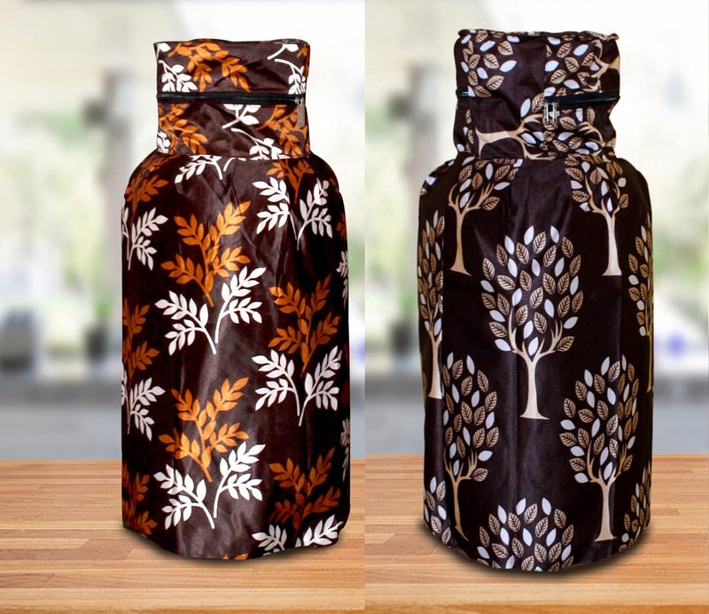 KANUSHI Industries Designer LPG Gas Cylinder Cover Set of 2Pc (2PCS+CYL-Brown-Small-LEVS+Brown-Tree) - Image 1