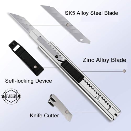 Faded 3pc Stainless Steel 18mm Utility Cutter Set with 20 Replacement Blades – Heavy-Duty Snap-Off Knives for Precise Cutting – Ideal for Office, Craft, DIY, and Packaging Use - Image 4