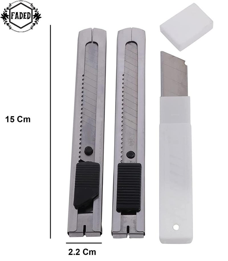 Faded 3pc Stainless Steel 18mm Utility Cutter Set with 20 Replacement Blades – Heavy-Duty Snap-Off Knives for Precise Cutting – Ideal for Office, Craft, DIY, and Packaging Use - Image 3