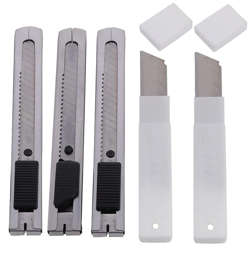 Faded 3pc Stainless Steel 18mm Utility Cutter Set with 20 Replacement Blades – Heavy-Duty Snap-Off Knives for Precise Cutting – Ideal for Office, Craft, DIY, and Packaging Use - Image 1
