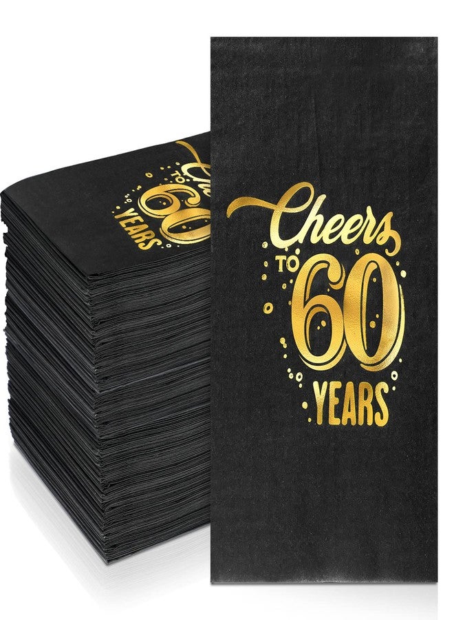 Geyee 200 Pcs 50th/60th/70th Birthday Napkins Cheer to 50/60/70 Years Disposable Black and Gold Dinner Party Napkin for Men Women Anniversary Decoration(60th Birthday) - Image 1