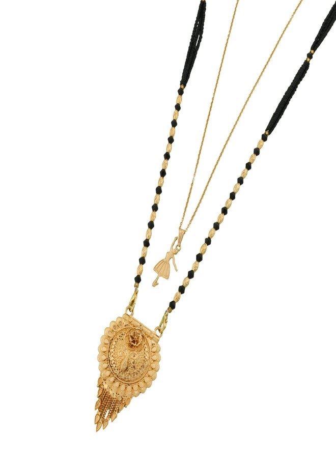MALKYN Women's Gold Plated Peacock Motif Mangalsutra with Enamel Work and Ballerina Pendant Layered Necklace Set, Traditional Black Beaded Indian Jewelry for Festive Occasions-MD-117 - Image 1