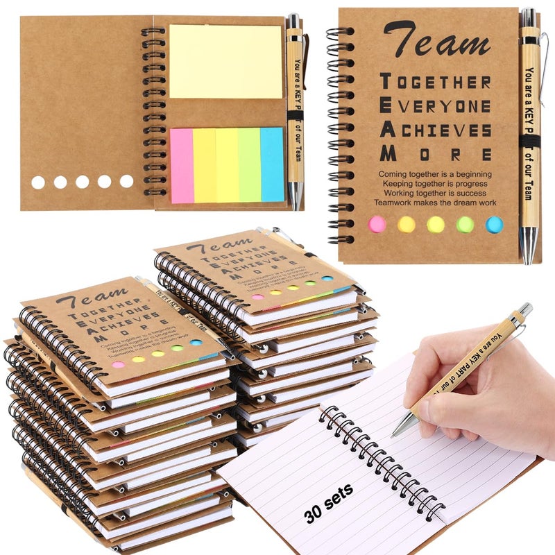 BHHQHH 30 Sets Employee Appreciation Gifts Bulk Team Together Thank You Gifts Inspirational Spiral Notebook with Sticky Note Motivational Bamboo Pens for Team Nurse Teacher Employees Coworker - Image 1