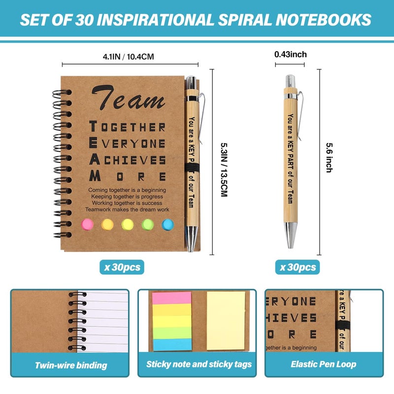 BHHQHH 30 Sets Employee Appreciation Gifts Bulk Team Together Thank You Gifts Inspirational Spiral Notebook with Sticky Note Motivational Bamboo Pens for Team Nurse Teacher Employees Coworker - Image 2