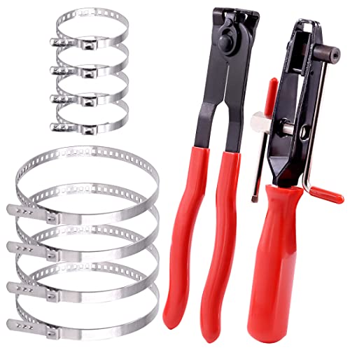 Keadic 10 Pcs Auto CV Joint Boot Clamps Pliers Car Banding Tools Kit, Comes with 4 Pcs Small and 4 Pcs Large Universal Adjustable Stainless Steel Drive Shaft CV Boot Clamp - Image 1