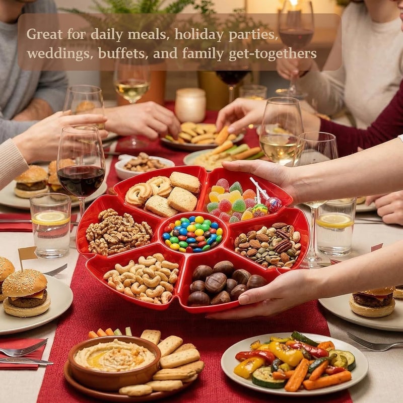 AVLA 12 Pcs Plastic Snack Serving Tray, 12 Inch Unbreakable Chip and Dip Divided Serving Plates, Round 7 Compartments Multifunctional Food Platter for Snack, Nuts, Candy, Dried Fruit, Veggies - Image 4