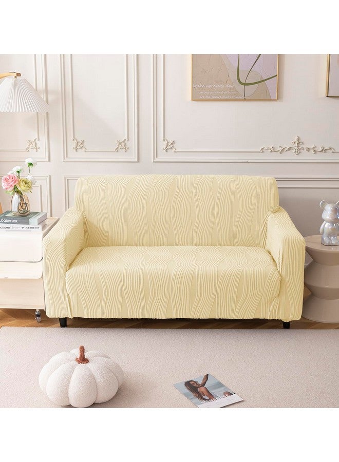 House of Quirk Universal Jacquard Waterproof Crizzle Pattern Fabric Sofa Cover Soft Touching Cover for Couch Flexible Stretch Sofa Slipcover (Two Seater, Beige) - Image 2
