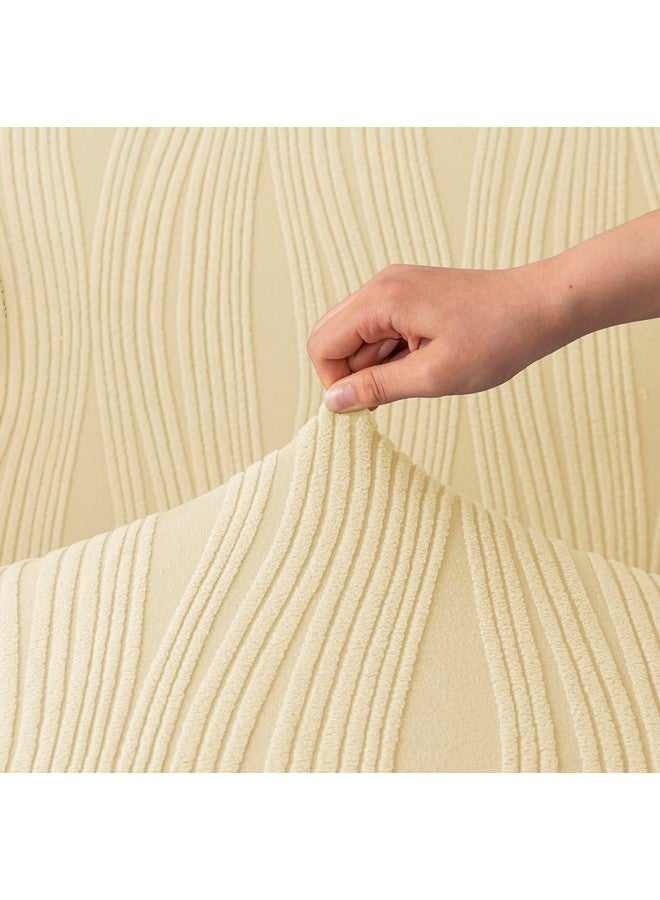 House of Quirk Universal Jacquard Waterproof Crizzle Pattern Fabric Sofa Cover Soft Touching Cover for Couch Flexible Stretch Sofa Slipcover (Two Seater, Beige) - Image 3