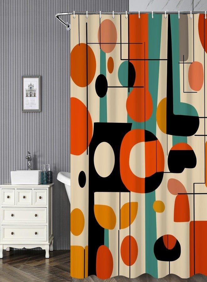 Umpoo Boho Mid Century Shower Curtain Abstract Retro Colors Geometric Pattern Lines Bath Curtain Waterproof Polyester Fabric for Vintage Aesthetic Bathroom Bathtub Decor 72x72 Inch - Image 2