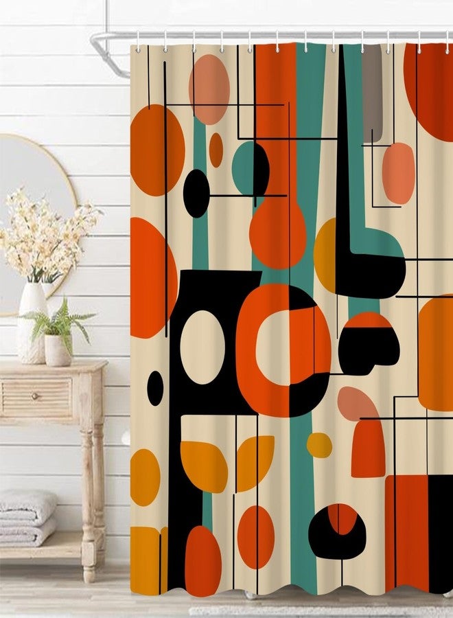 Umpoo Boho Mid Century Shower Curtain Abstract Retro Colors Geometric Pattern Lines Bath Curtain Waterproof Polyester Fabric for Vintage Aesthetic Bathroom Bathtub Decor 72x72 Inch - Image 3