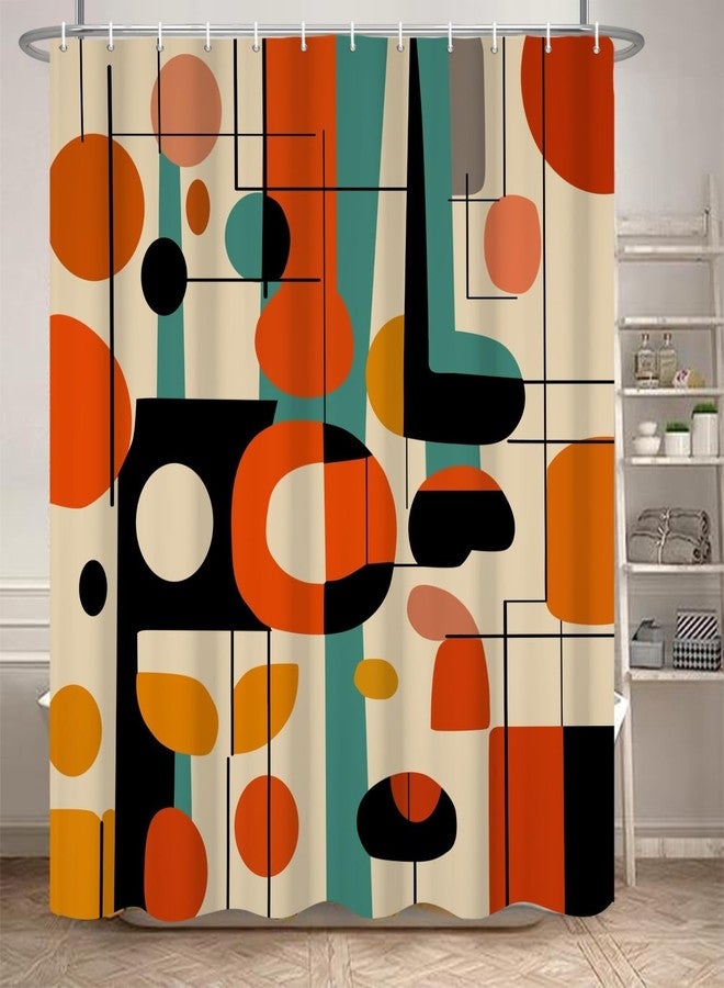 Umpoo Boho Mid Century Shower Curtain Abstract Retro Colors Geometric Pattern Lines Bath Curtain Waterproof Polyester Fabric for Vintage Aesthetic Bathroom Bathtub Decor 72x72 Inch - Image 1