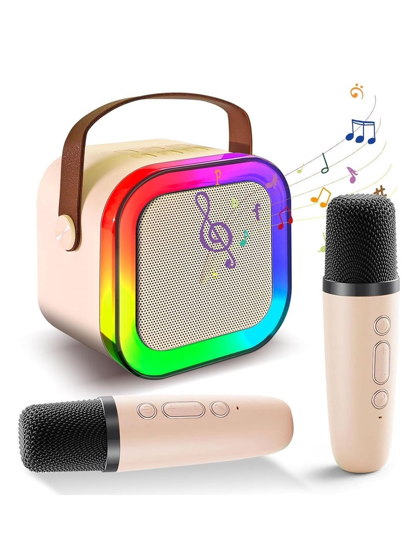 ELTRAZONE Karaoke Machine for Kids – Cute & Portable Bluetooth Speaker with Wireless Microphone, Loud Sound, Perfect Birthday Gift for Girls 3-12 Years Old, Beige (Dual MicroSpeaker) - Image 1