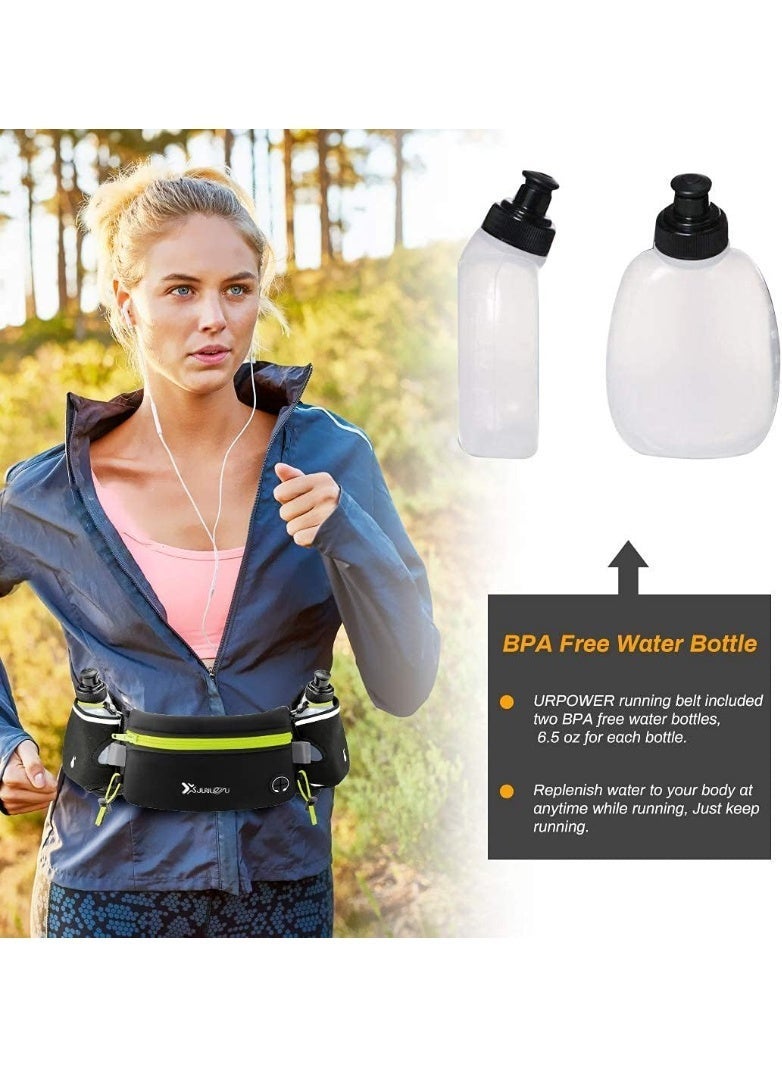 jaexest Running Belt with Water Bottles (2 x 175ML) – Hydration Waist Pack Waterproof – Sports Pouch Fits iPhones – Adjustable Waist Bag for Marathon, Running, Hiking, Cycling – Green, 80cm x 12cm - Image 3