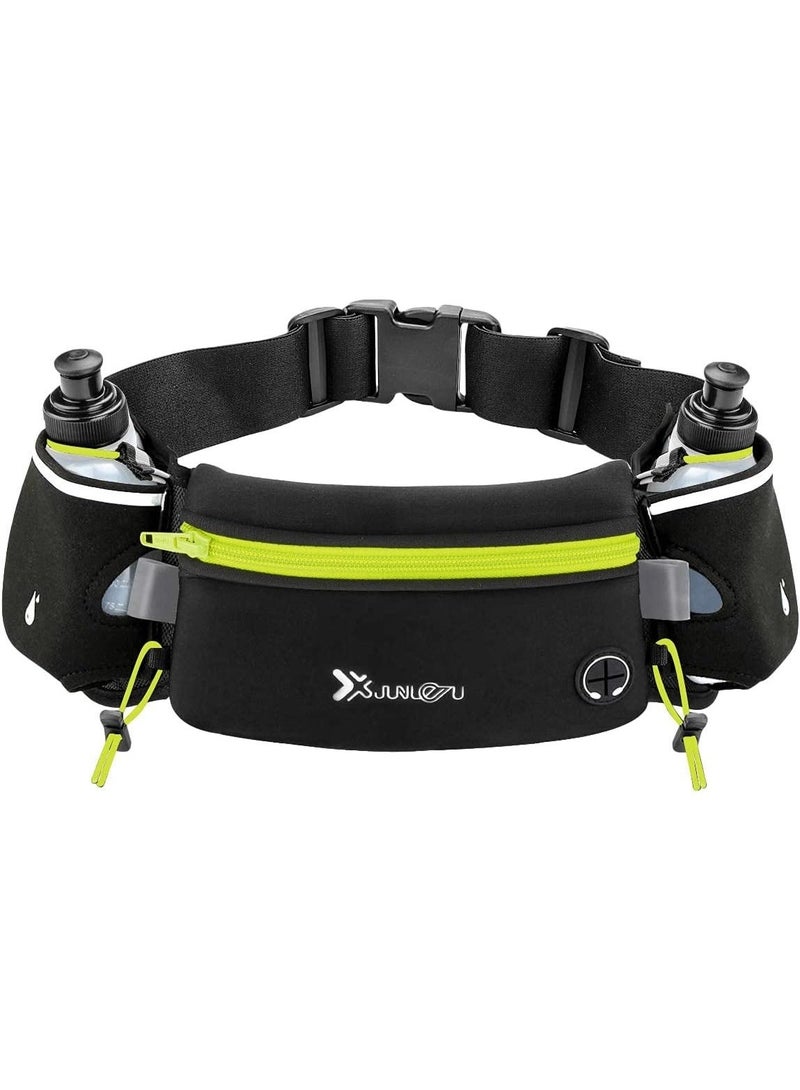 jaexest Running Belt with Water Bottles (2 x 175ML) – Hydration Waist Pack Waterproof – Sports Pouch Fits iPhones – Adjustable Waist Bag for Marathon, Running, Hiking, Cycling – Green, 80cm x 12cm - Image 1