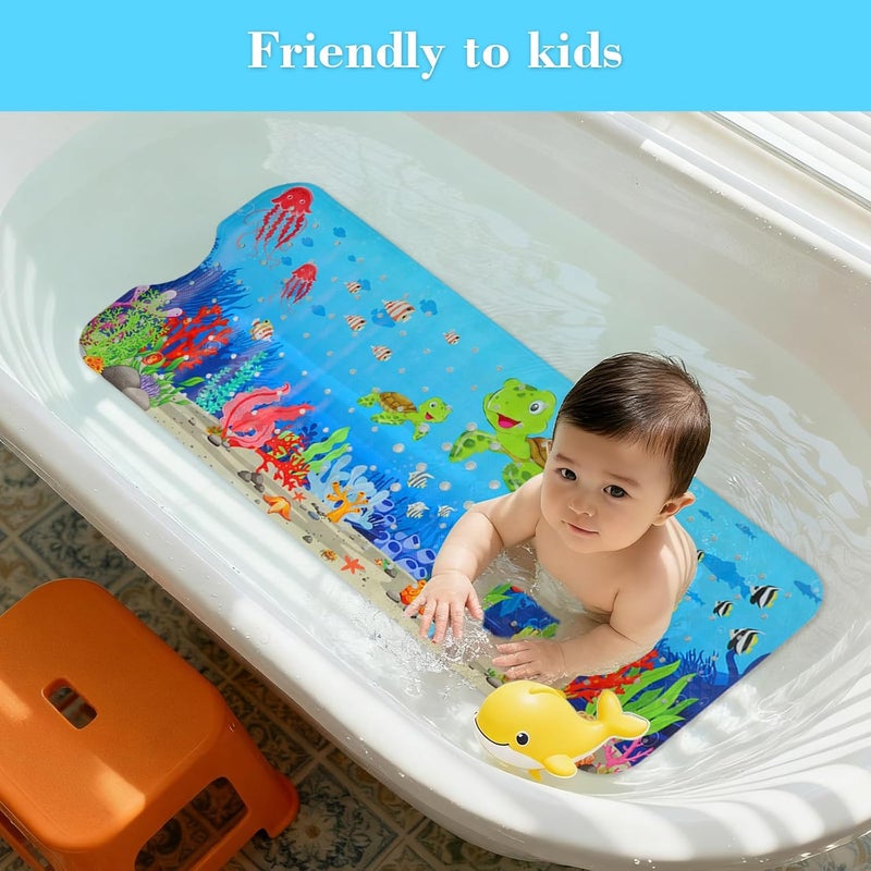 Secopad Bath Mat for Tub Non Slip, Machine Washable Anti-Slip Cartoon Baby Bathtub Shower Mat with Drain Holes and Suction Cups for Toddler & Kids (40 Inch x 16 Inch-Rectangular, Turtles) - Image 2
