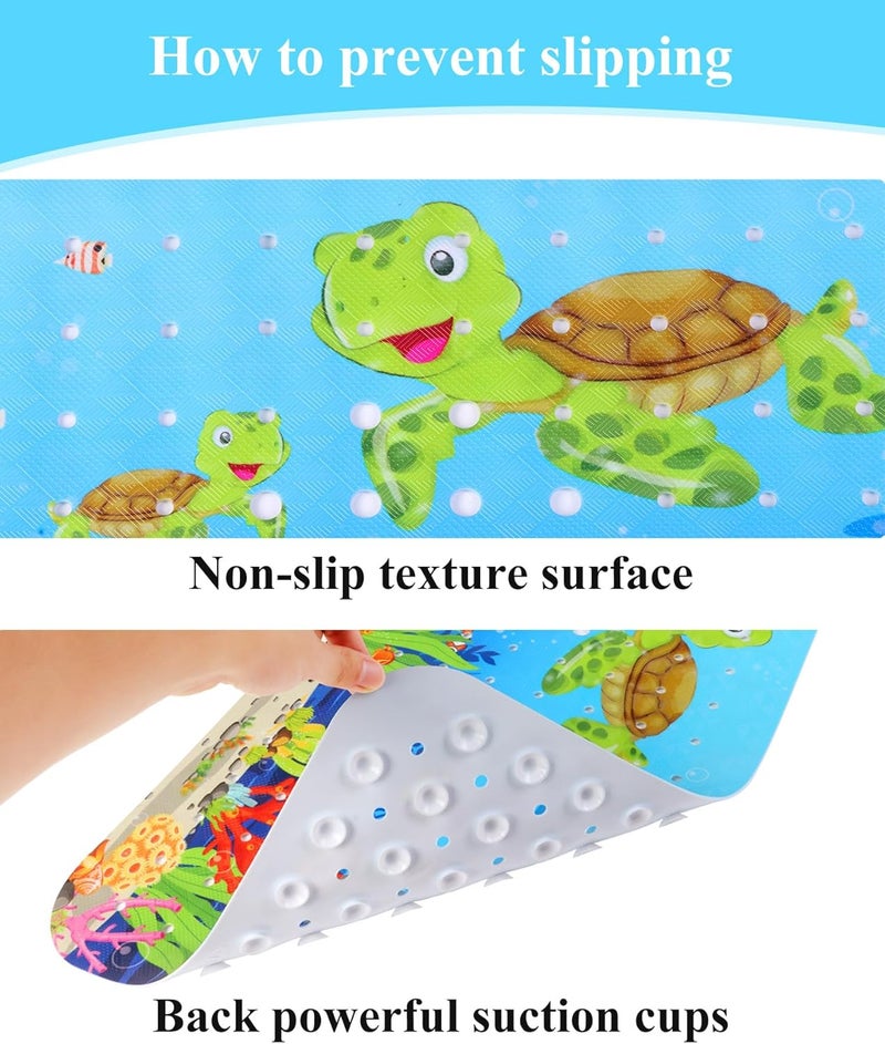 Secopad Bath Mat for Tub Non Slip, Machine Washable Anti-Slip Cartoon Baby Bathtub Shower Mat with Drain Holes and Suction Cups for Toddler & Kids (40 Inch x 16 Inch-Rectangular, Turtles) - Image 5