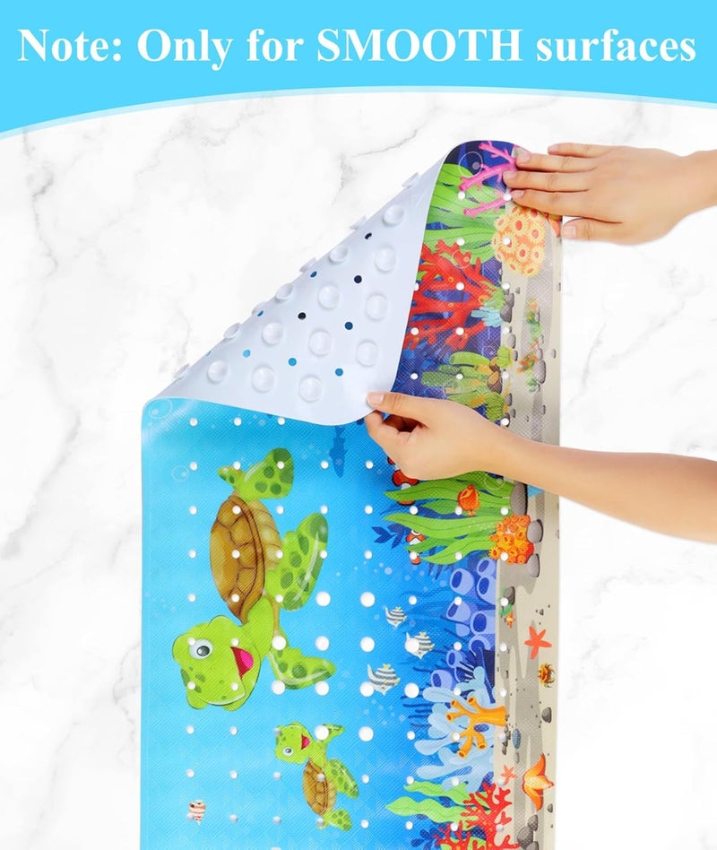 Secopad Bath Mat for Tub Non Slip, Machine Washable Anti-Slip Cartoon Baby Bathtub Shower Mat with Drain Holes and Suction Cups for Toddler & Kids (40 Inch x 16 Inch-Rectangular, Turtles) - Image 3