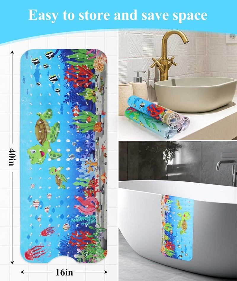 Secopad Bath Mat for Tub Non Slip, Machine Washable Anti-Slip Cartoon Baby Bathtub Shower Mat with Drain Holes and Suction Cups for Toddler & Kids (40 Inch x 16 Inch-Rectangular, Turtles) - Image 4