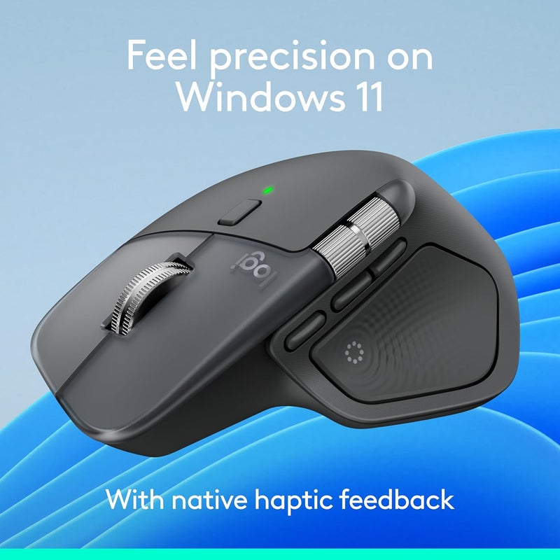 لوجيتيك Logitech MX Master 4 Ergonomic Wireless Mouse with Haptics - Graphite | Advanced performance haptic feedback, ultra-fast scrolling, USB-C charging, Windows, MacOS compatible Graphite - Image 3