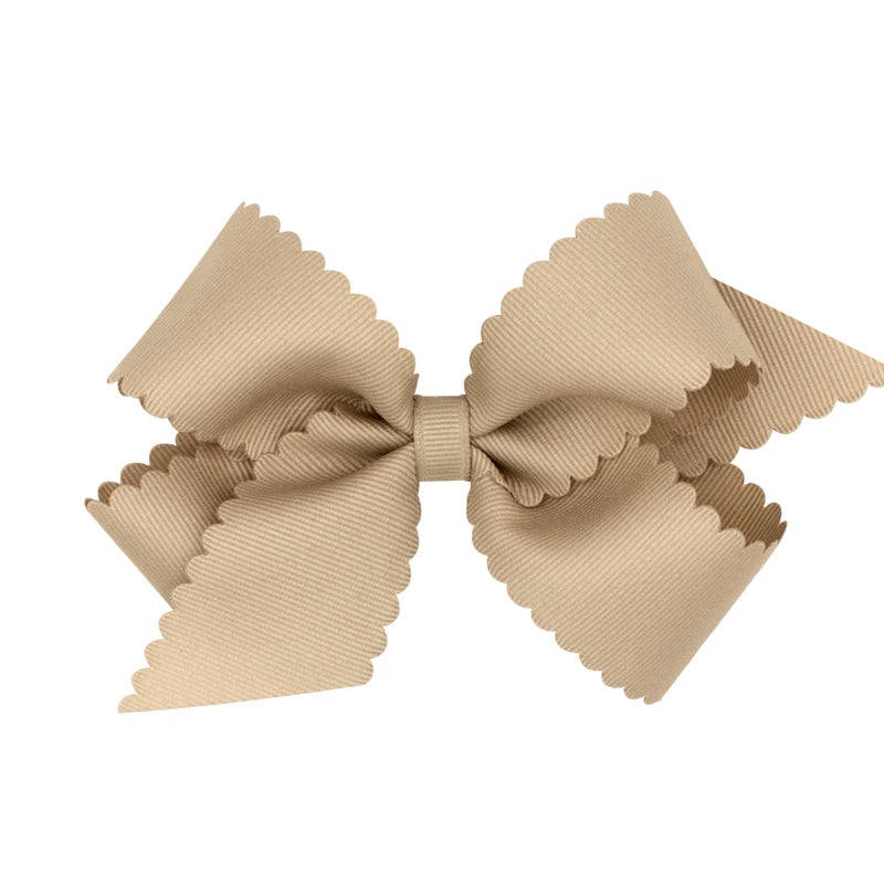 Wee Ones Girls Classic Grosgrain Hair Bow with Scalloped Edges NoSlip Hair Clip Handmade Oatmeal Medium - Image 3