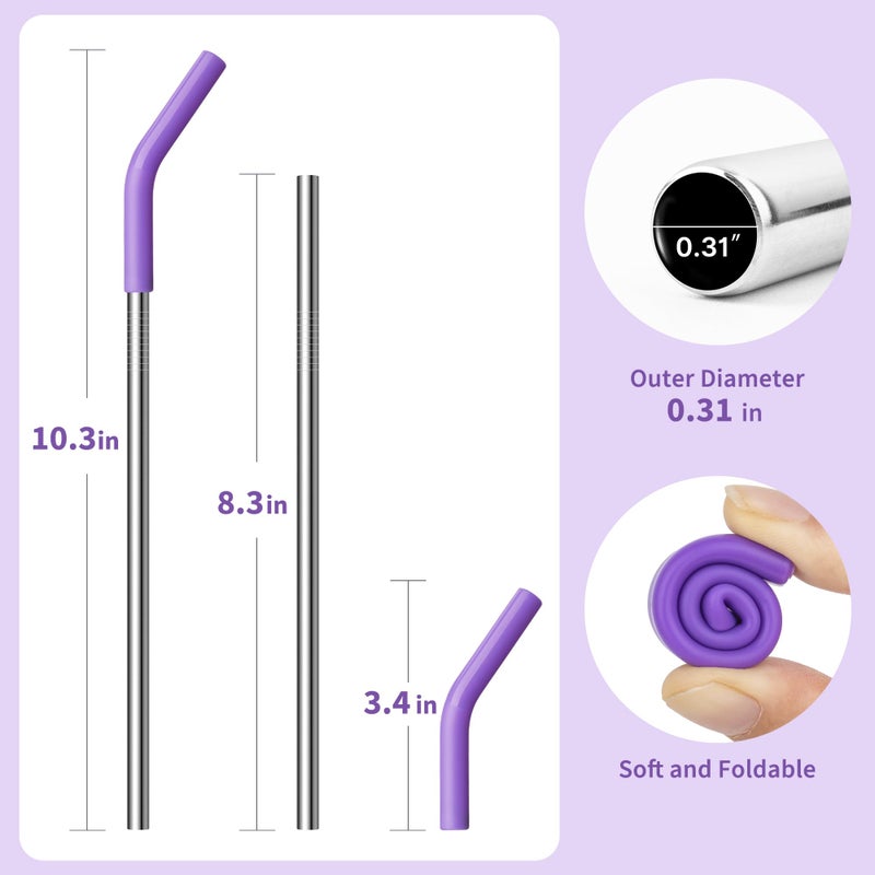 Diumepo Stainless Steel Straws for 20 oz Yeti Tumbler, 5 Pcs Metal Straws Reusable with Silicone Tip for 20 oz Stanley Cup and 16 oz Glass Tumbler, Cleaning Brush, 1 Portable Bag - Image 3
