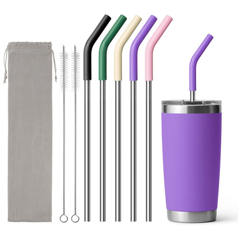 Diumepo Stainless Steel Straws for 20 oz Yeti Tumbler, 5 Pcs Metal Straws Reusable with Silicone Tip for 20 oz Stanley Cup and 16 oz Glass Tumbler, Cleaning Brush, 1 Portable Bag - Image 1