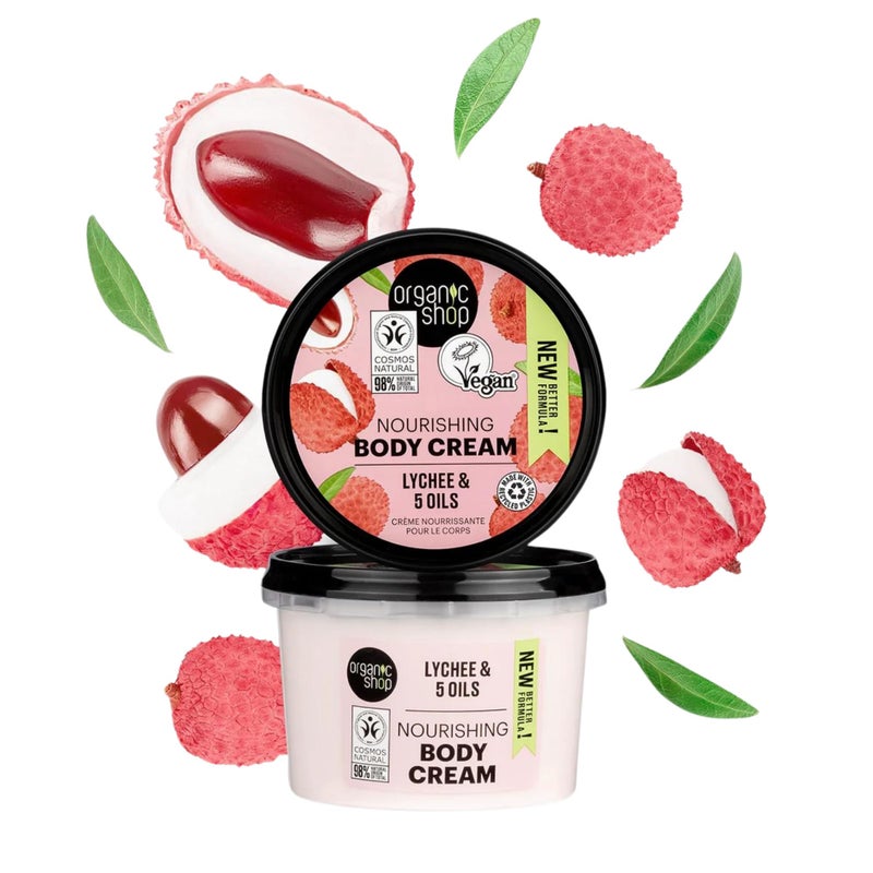 أورجانيك شوب كريم للجسم بالليتشي و5 زيوت - Image 2