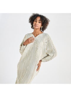 FAV All-Over Pleated V-neck Dress with Extendable Sleeves  - Image 3