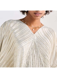 FAV All-Over Pleated V-neck Dress with Extendable Sleeves  - Image 2