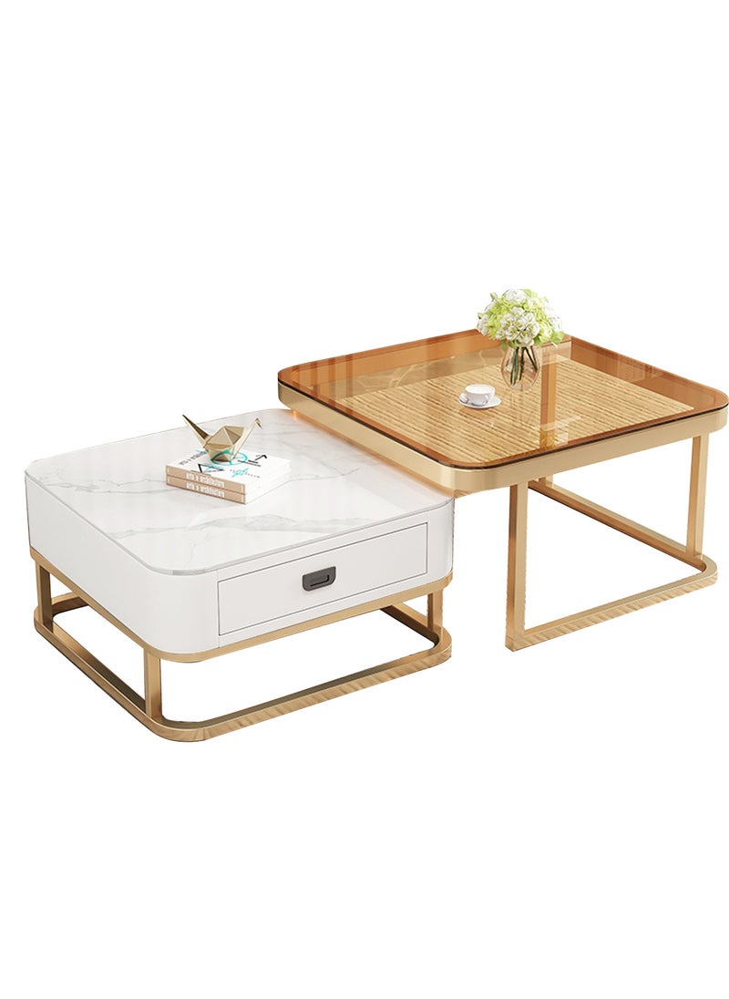 Sharpdo Simple Creative Retractable Square Coffee Table With Drawers 70x70x45 And 60x60x38cm - Image 1