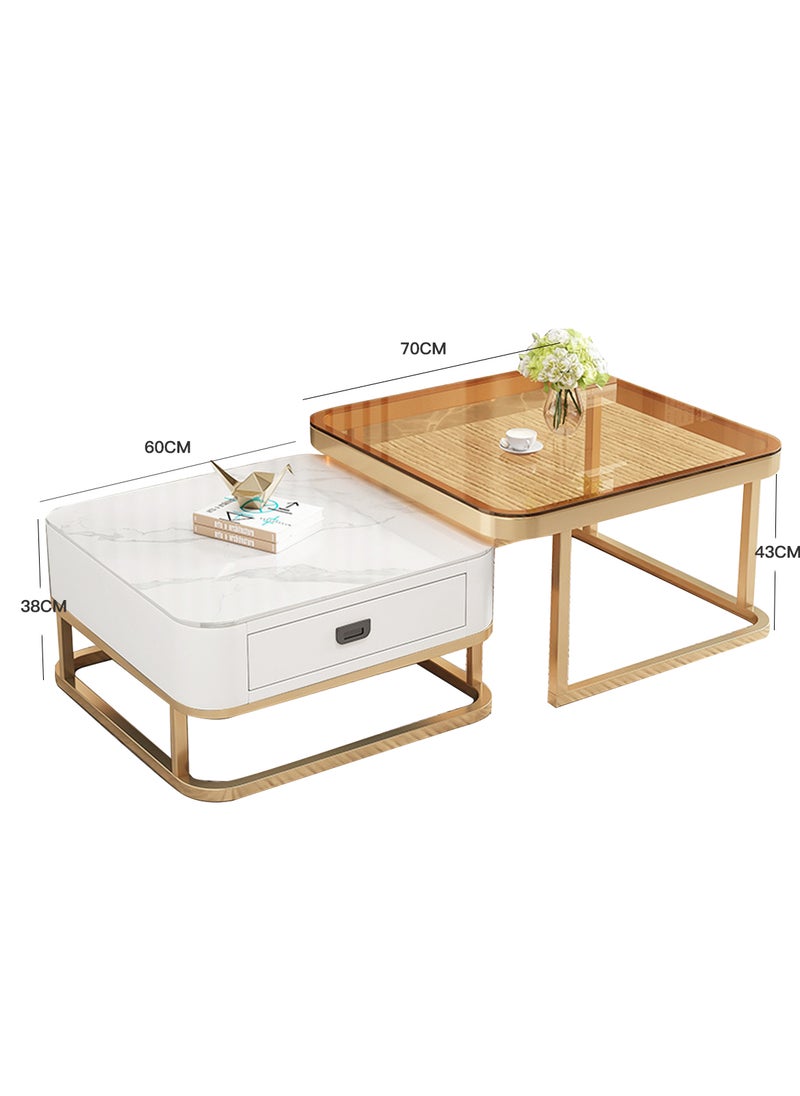 Sharpdo Simple Creative Retractable Square Coffee Table With Drawers 70x70x45 And 60x60x38cm - Image 4