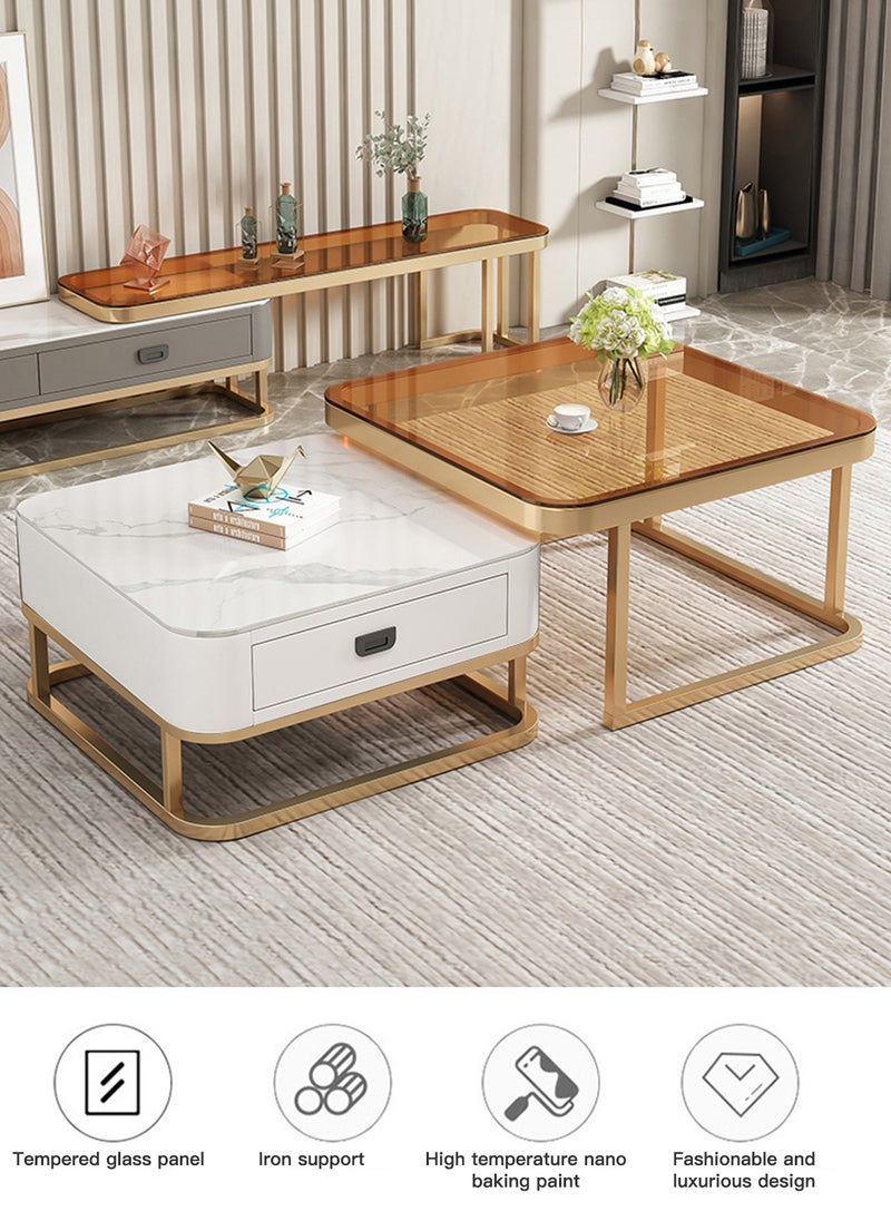 Sharpdo Simple Creative Retractable Square Coffee Table With Drawers 70x70x45 And 60x60x38cm - Image 2