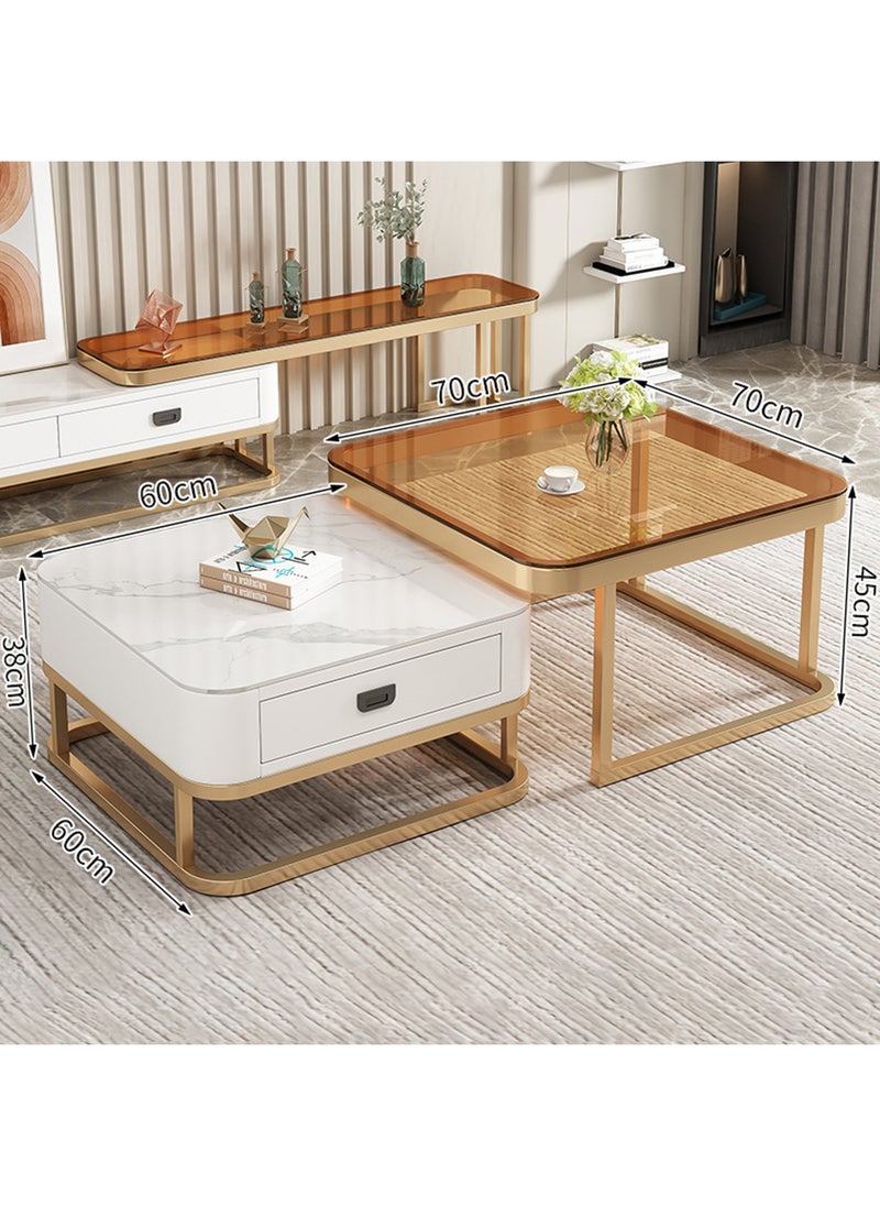 Sharpdo Simple Creative Retractable Square Coffee Table With Drawers 70x70x45 And 60x60x38cm - Image 3