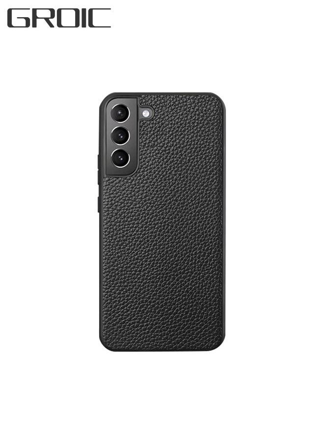 GROIC - Samsung Galaxy S22 Leather Cover 6.1 Inch, Protective Phone Case, Camera Lens Protection, Shockproof, Premium, Elegant, Slim Design Case, Black - Image 1