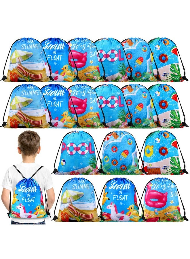 Sanwuta 18 Pcs Summer Pool Party Favors Pool Drawstring Bags Beach Party Favor Bags Swimming Pool Gift Bags Summer Goodie Treat Candy Backpack For Kids Hawaiian Tropical Luau Pool Theme Party Supplies - Image 2
